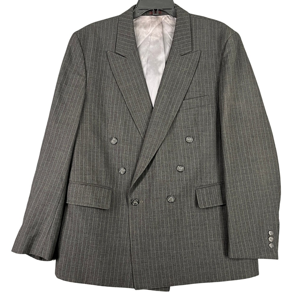Vintage Alexander Shields Blazer Mens 44R Pinstripe Wool‎ Double Breasted Formal